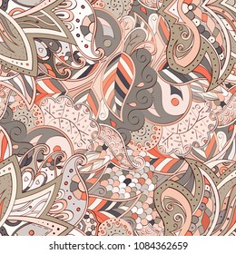Tracery seamless pattern. Mehndi design. Ethnic colorful doodle texture. Curved doodling background. Vector