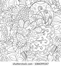 Tracery seamless pattern. Mehndi design. Ethnic monochrome binary doodle texture. Curved doodling black and white background. Vector