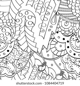 Tracery seamless pattern. Mehndi design. Ethnic monochrome binary doodle texture. Curved doodling black and white background. Vector