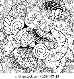Tracery seamless pattern. Mehndi design. Ethnic monochrome binary doodle texture. Curved doodling black and white background. Vector