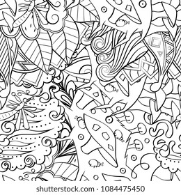 Tracery seamless pattern. Mehndi design. Ethnic monochrome binary doodle texture. Curved doodling black and white background. Vector