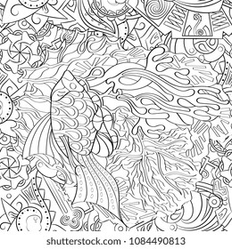 Tracery seamless pattern. Mehndi design. Ethnic monochrome binary doodle texture. Curved doodling black and white background. Vector