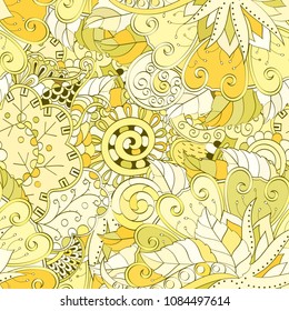 Tracery seamless pattern. Mehndi design. Ethnic colorful doodle texture. Curved doodling background. Vector