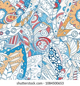 Tracery seamless pattern. Mehndi design. Ethnic colorful doodle texture. Curved doodling background. Vector