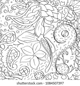 Tracery seamless pattern. Mehndi design. Ethnic monochrome binary doodle texture. Curved doodling black and white background. Vector