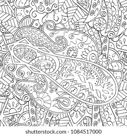 Tracery seamless pattern. Mehndi design. Ethnic monochrome binary doodle texture. Curved doodling black and white background. Vector