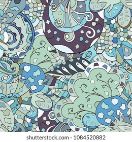 Tracery seamless pattern. Mehndi design. Ethnic colorful doodle texture. Curved doodling background. Vector