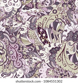 Tracery seamless pattern. Mehndi design. Ethnic colorful doodle texture. Curved doodling background. Vector