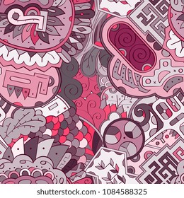 Tracery seamless pattern. Mehndi design. Ethnic colorful doodle texture. Curved doodling background. Vector