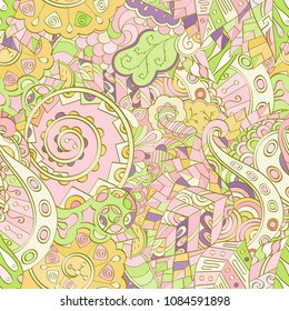 Tracery seamless pattern. Mehndi design. Ethnic colorful doodle texture. Curved doodling background. Vector