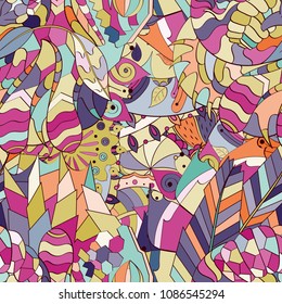 Tracery seamless pattern. Mehndi design. Ethnic colorful doodle texture. Curved doodling background. Vector