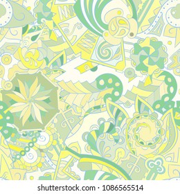 Tracery seamless pattern. Mehndi design. Ethnic colorful doodle texture. Curved doodling background. Vector