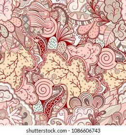 Tracery seamless pattern. Mehndi design. Ethnic colorful doodle texture. Curved doodling background. Vector