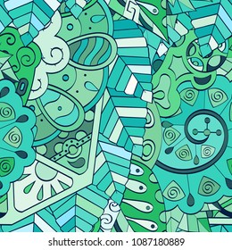 Tracery seamless pattern. Mehndi design. Ethnic colorful doodle texture. Curved doodling background. Vector
