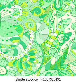 Tracery seamless pattern. Mehndi design. Ethnic colorful doodle texture. Curved doodling background. Vector