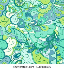 Tracery seamless pattern. Mehndi design. Ethnic colorful doodle texture. Curved doodling background. Vector