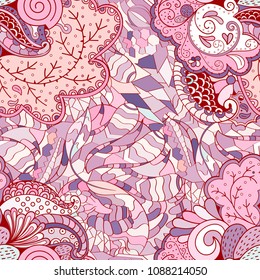 Tracery seamless pattern. Mehndi design. Ethnic colorful doodle texture. Curved doodling background. Vector
