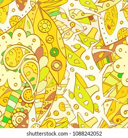 Tracery seamless pattern. Mehndi design. Ethnic colorful doodle texture. Curved doodling background. Vector