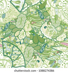 Tracery seamless pattern. Mehndi design. Ethnic colorful doodle texture. Curved doodling background. Vector
