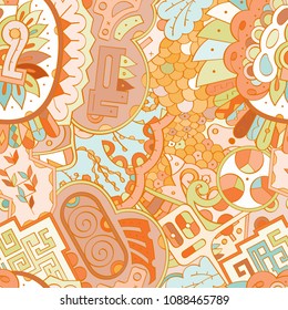 Tracery seamless pattern. Mehndi design. Ethnic colorful doodle texture. Curved doodling background. Vector
