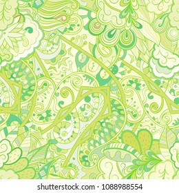 Tracery seamless pattern. Mehndi design. Ethnic colorful doodle texture. Curved doodling background. Vector