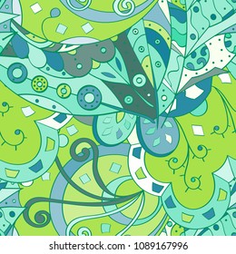 Tracery seamless pattern. Mehndi design. Ethnic colorful doodle texture. Curved doodling background. Vector