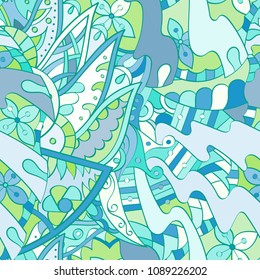 Tracery seamless pattern. Mehndi design. Ethnic colorful doodle texture. Curved doodling background. Vector
