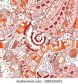 Tracery seamless pattern. Mehndi design. Ethnic colorful doodle texture. Curved doodling background. Vector