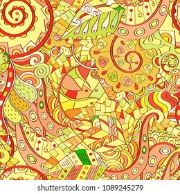 Tracery seamless pattern. Mehndi design. Ethnic colorful doodle texture. Curved doodling background. Vector