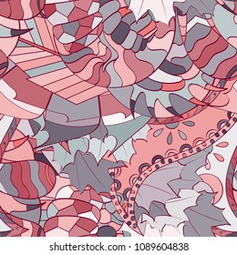 Tracery seamless pattern. Mehndi design. Ethnic colorful doodle texture. Curved doodling background. Vector