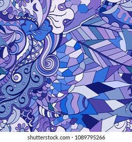 Tracery seamless pattern. Mehndi design. Ethnic colorful doodle texture. Curved doodling background. Vector