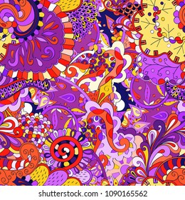 Tracery seamless pattern. Mehndi design. Ethnic colorful doodle texture. Curved doodling background. Vector
