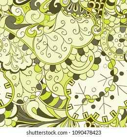 Tracery seamless pattern. Mehndi design. Ethnic colorful doodle texture. Curved doodling background. Vector