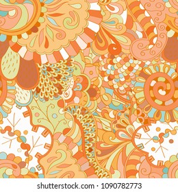Tracery seamless pattern. Mehndi design. Ethnic colorful doodle texture. Curved doodling background. Vector