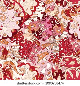 Tracery seamless pattern. Mehndi design. Ethnic colorful doodle texture. Curved doodling background. Vector