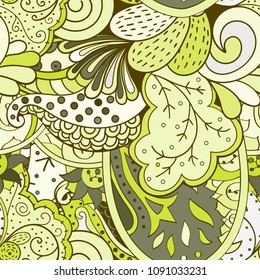 Tracery seamless pattern. Mehndi design. Ethnic colorful doodle texture. Curved doodling background. Vector