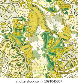 Tracery seamless pattern. Mehndi design. Ethnic colorful doodle texture. Curved doodling background. Vector