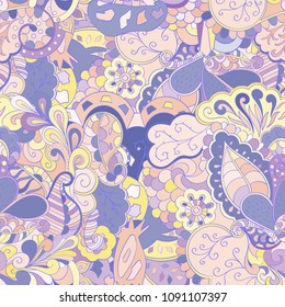 Tracery seamless pattern. Mehndi design. Ethnic colorful doodle texture. Curved doodling background. Vector