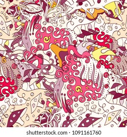 Tracery seamless pattern. Mehndi design. Ethnic colorful doodle texture. Curved doodling background. Vector