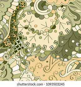 Tracery seamless pattern. Mehndi design. Ethnic colorful doodle texture. Curved doodling background. Vector