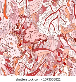 Tracery seamless pattern. Mehndi design. Ethnic colorful doodle texture. Curved doodling background. Vector