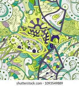 Tracery seamless pattern. Mehndi design. Ethnic colorful doodle texture. Curved doodling background. Vector