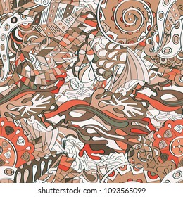 Tracery seamless pattern. Mehndi design. Ethnic colorful doodle texture. Curved doodling background. Vector