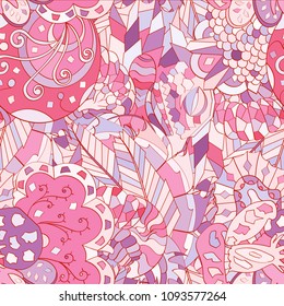 Tracery seamless pattern. Mehndi design. Ethnic colorful doodle texture. Curved doodling background. Vector