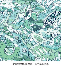 Tracery seamless pattern. Mehndi design. Ethnic colorful doodle texture. Curved doodling background. Vector