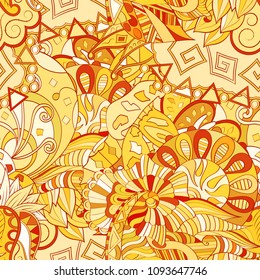 Tracery seamless pattern. Mehndi design. Ethnic colorful doodle texture. Curved doodling background. Vector