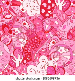 Tracery seamless pattern. Mehndi design. Ethnic colorful doodle texture. Curved doodling background. Vector
