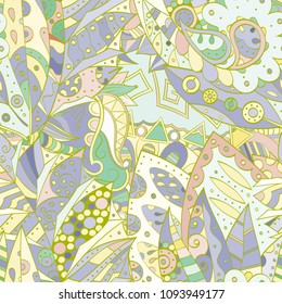 Tracery seamless pattern. Mehndi design. Ethnic colorful doodle texture. Curved doodling background. Vector