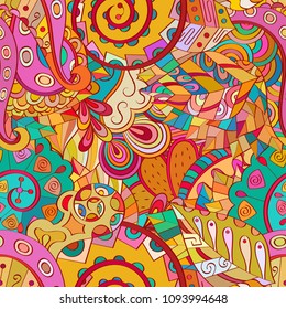 Tracery seamless pattern. Mehndi design. Ethnic colorful doodle texture. Curved doodling background. Vector