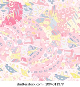 Tracery seamless pattern. Mehndi design. Ethnic colorful doodle texture. Curved doodling background. Vector